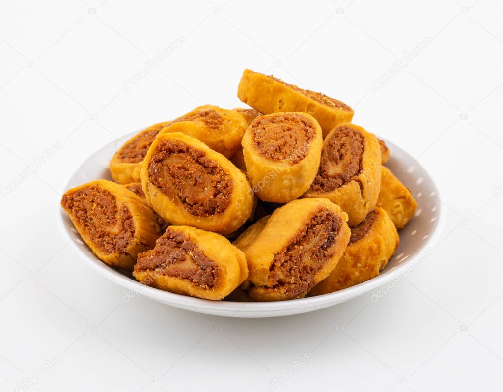 Indian Traditional Spicy Snack Bhakarwadi Also Know as Bakarwadi, Bakarvadi, Bakar Vadi or Bakar Wadi Are Deep Fried Snack Made From Chickpea Flour