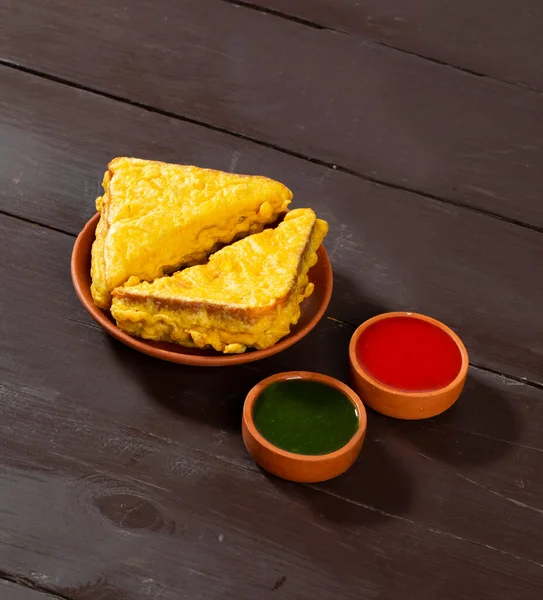 Pan Merienda Frito Indio Pakora Pan Bhaji Servido Con Salsa —  Fotos de Stock