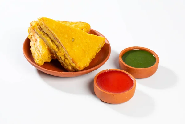 Pan Merienda Frito Indio Pakora Pan Bhaji Servido Con Salsa — Foto de Stock