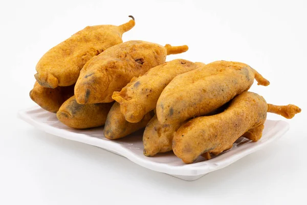 Indian Street Fried Food Spicy Chilli Pakora Servido Con Salsa —  Fotos de Stock