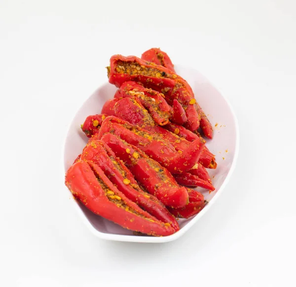 Chilli Rossi Fatti Casa Indiani Sottaceto Noto Anche Come Mirchi — Foto Stock