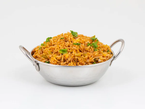 Vegetariskt Fried Rice Pulav Maträtt Kokta Ris Som Har Rört — Stockfoto