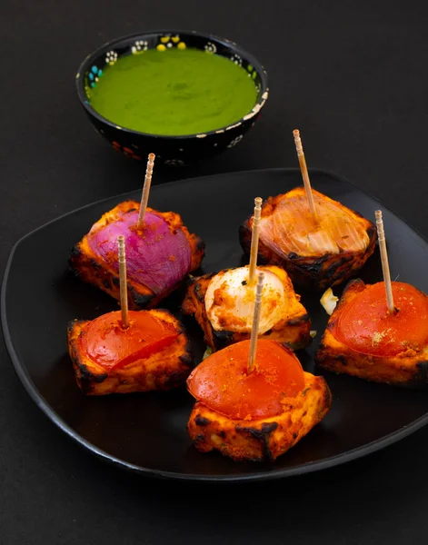 Indian Starter Dish Paneer Tikka Kabab Barbecue Paneer Tikka Kabab — Fotografia de Stock