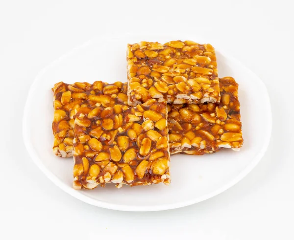 Indiano Tradicional Popular Doce Comida Chikki Feito Amendoins Jaggery — Fotografia de Stock