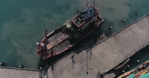 Janeiro 2018 Vista Aérea Barco Pesca Cais Bang Bao Ilha — Vídeo de Stock