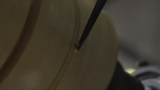 Slow Motion Shot Woodturning Process — Stockvideo