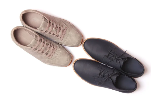 Mannen Office Schoenen Sneakers Boven Een Witte Achtergrond Bekijken Een — Stockfoto