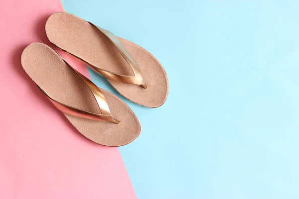 Renkli Arka Plan Üstüne Kadın Terlik Görüntüleyin Minimalizm Kadın Ayakkabı — Stok fotoğraf