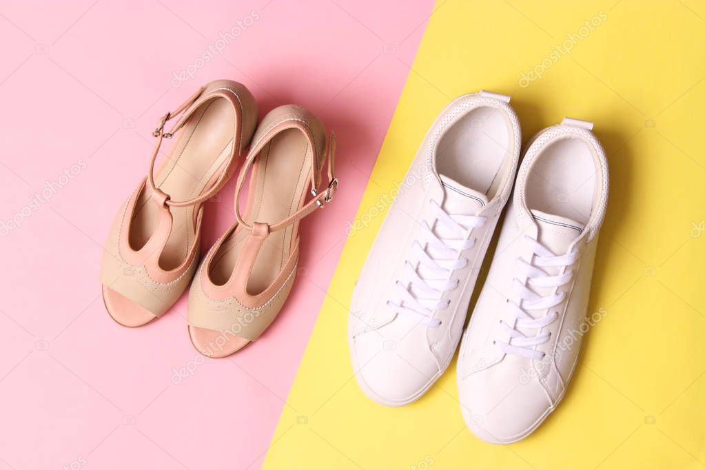 female sandals on heel isolated on white. women's shoes