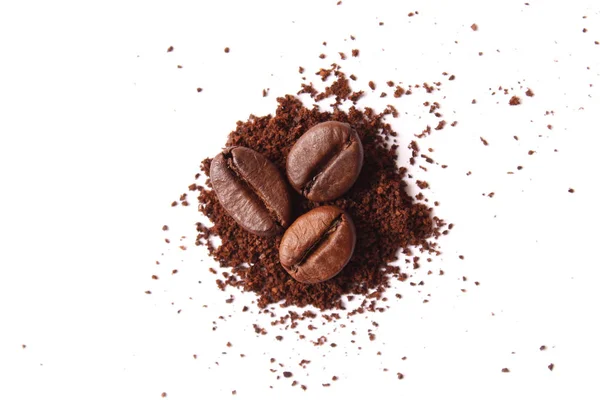 Koffiebonen Gemalen Koffie Closeup Aromatische Koffie Koffie Dranken — Stockfoto