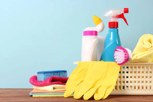 cleaning product on a colored background side view. Professional cleaning products, spring cleaning. Household chemicals