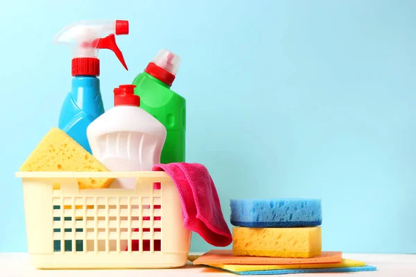 Cleaning Product Colored Background Side View Professional Cleaning Products Spring — Stock Photo, Image