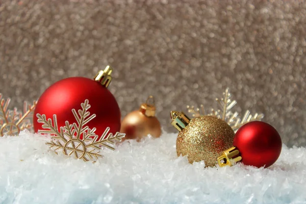 Christmas Balls Snow Colored Background Christmas New Year Background - Stock-foto