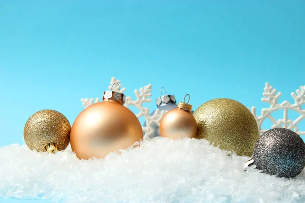 Christmas Balls Snow Colored Background Christmas New Year Background Stock Picture