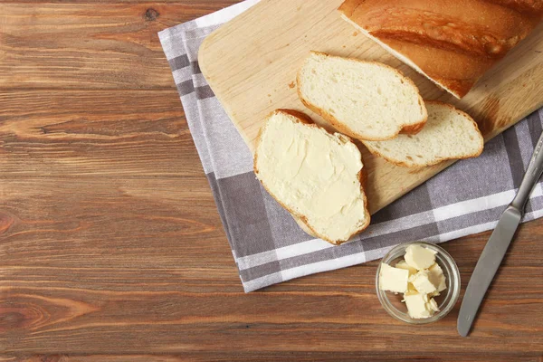 Freshly Baked Bread Butter Table — Stock Photo, Image