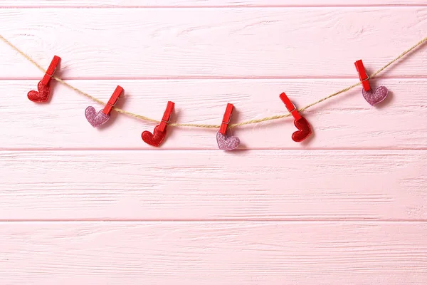 Hearts Thread Colored Background Garland Hearts Valentine Day Background — Stock Photo, Image