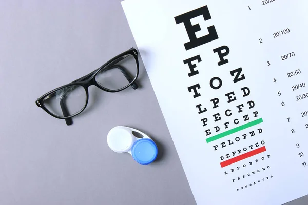 Tabell För Att Kontrollera Vision Glasögon Och Linser För Att — Stockfoto