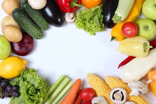 Set Different Fresh Vegetables White Background Top View — Stock Photo, Image