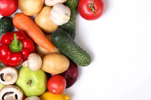 Set Different Fresh Vegetables White Background Top View — Stock Photo, Image