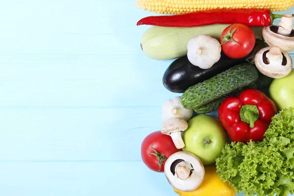 Vegetables Colored Background Top View Place Insert Text — Stock Photo, Image