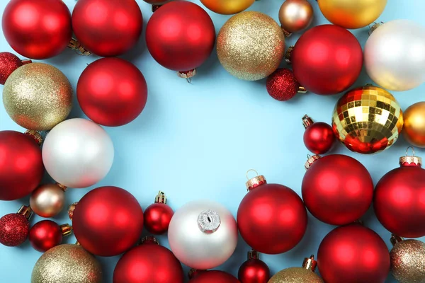 Decorative Christmas Balls Top View Place Insert Text — Stock Photo, Image