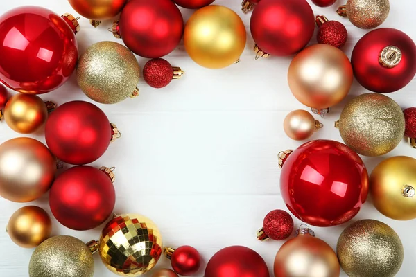 Dekorativní Vánoční Koule Horní Pohled Místo Pro Vložení Textu — Stock fotografie