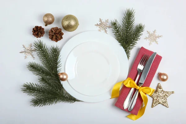 Réglage Table Pour Noël Nouvel Vue Dessus Vacances Mirimalisme Lieu — Photo