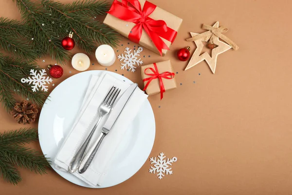 Tischdekoration Für Weihnachten Oder Neujahr Urlaub Draufsicht Mirimalismus Platz Für — Stockfoto