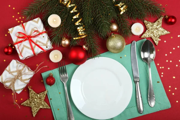 Réglage Table Pour Noël Nouvel Vue Dessus Vacances Mirimalisme Lieu — Photo