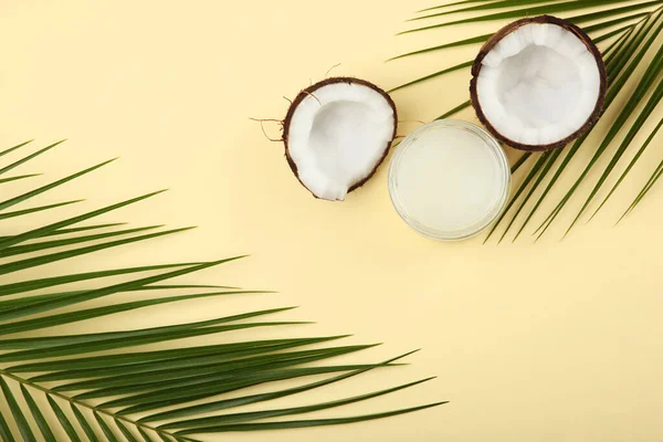 Aceite Coco Cocos Sobre Mesa — Foto de Stock