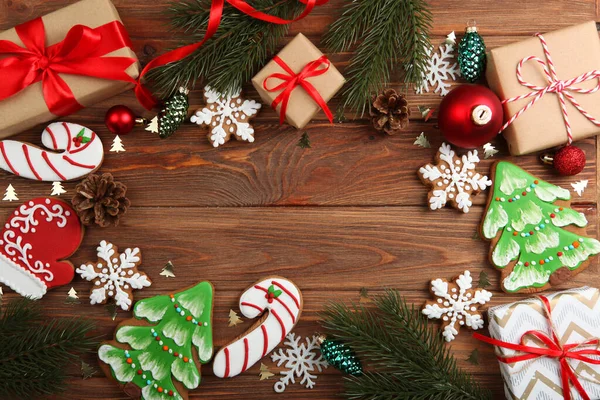 Biscoitos Natal Acessórios Natal Vista Superior Ano Novo Fundo Natal — Fotografia de Stock