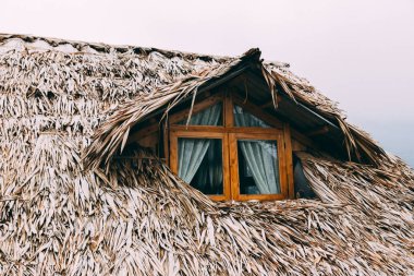 Eski çatı penceresi yapraklarla yapılmış
