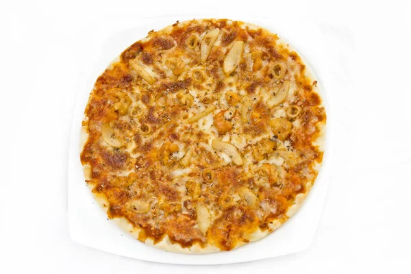 Classic Seafood Pizza with white background. — Stock Photo, Image