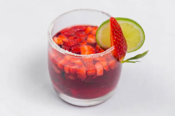 Classic Frozen Strawberry Lime Margarita Fresh Strawberries Valentine Dessert Recipe — Stock Photo, Image