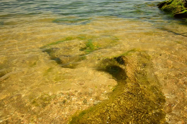 Dagály Kaszpi Tenger Partján Tiszta Vízzel Hullámokkal Kaukázus Lábainál — Stock Fotó