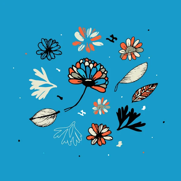 Flores de Doodle ambientadas en hermoso estilo. Diseño de ilustración plana . — Vector de stock