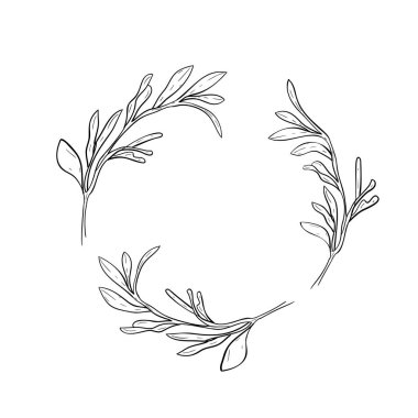 Çimenli siyah ve beyaz çelenk. Vektör çizimi.