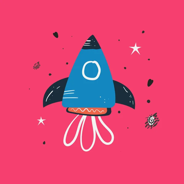 Rocket cute flat illustration, great design for any purposes. Space background vector illustration. Isolated vector illustration. — Stock Vector