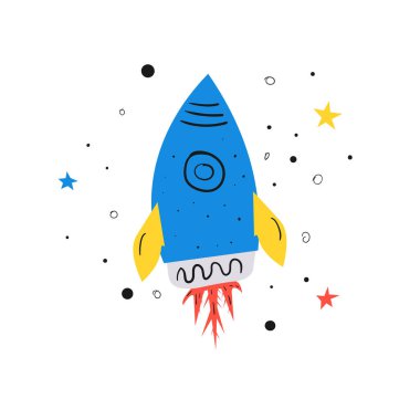 Uzay doodle illüstrasyon. Sevimli vektör illüstrasyon. Tekstil tasarımı, kumaş.