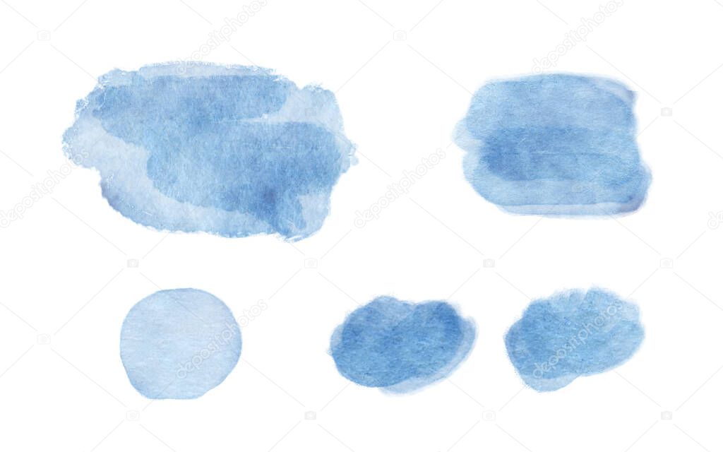 Set of blue watercolor pastel spots. Suitable for various design