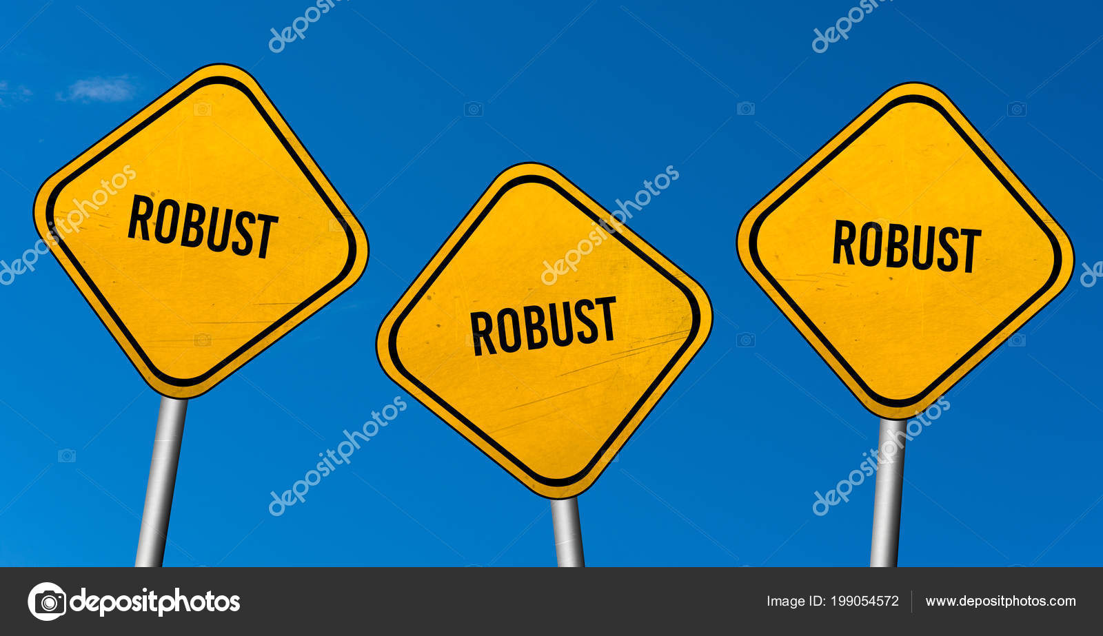 robust yellow signs blue sky stock photo markusbeck 199054572