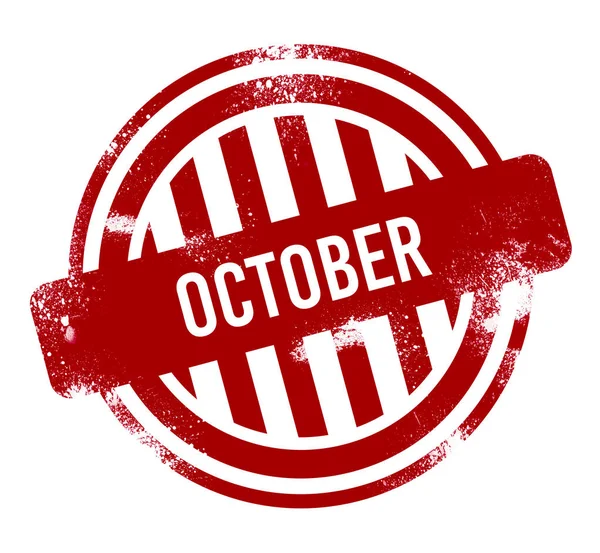 October - red grunge button, stamp — Stock Photo, Image