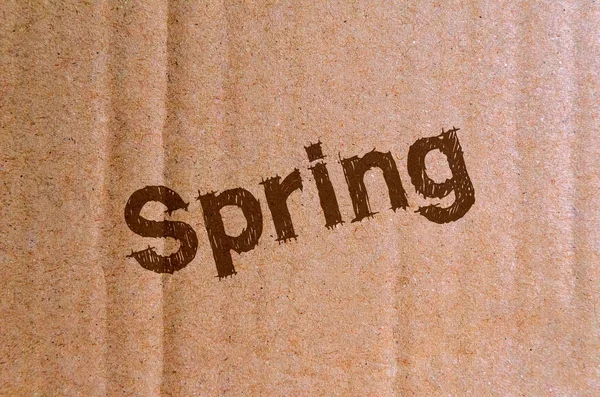 Primavera Caixa Papelão Com Letras Castanhas — Fotografia de Stock