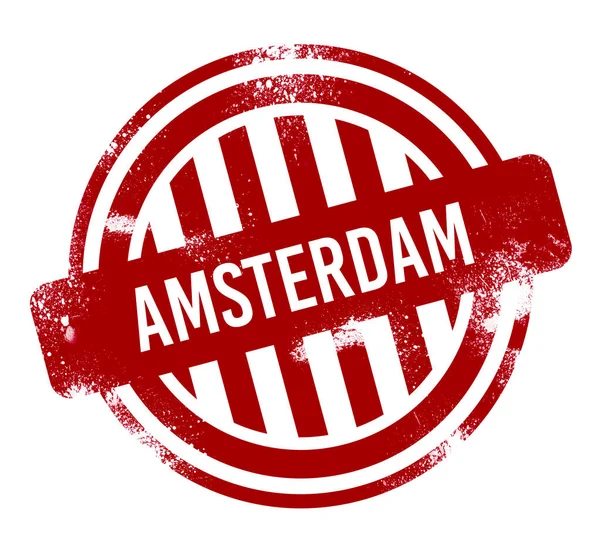 Amsterdam Rode Grunge Knop Stempel — Stockfoto