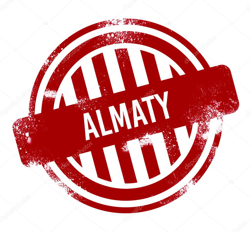 Almaty - Red grunge button, stamp