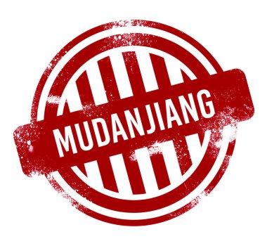 Mudanjiang - kırmızı grunge düğme, damga
