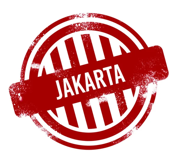 Jakarta Roter Grunge Knopf Stempel — Stockfoto