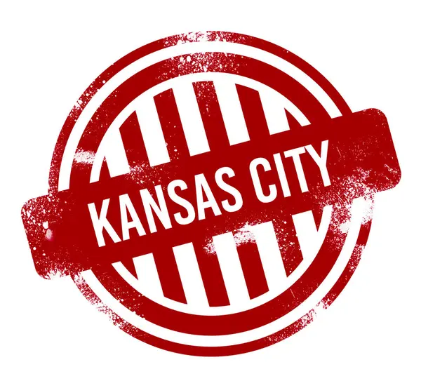 Kansas City Roter Grunge Knopf Stempel — Stockfoto