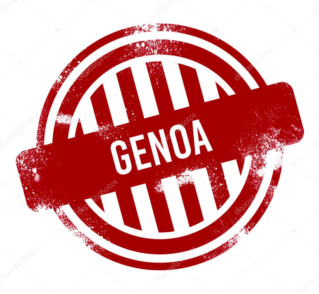 Genoa - Red grunge button, stamp