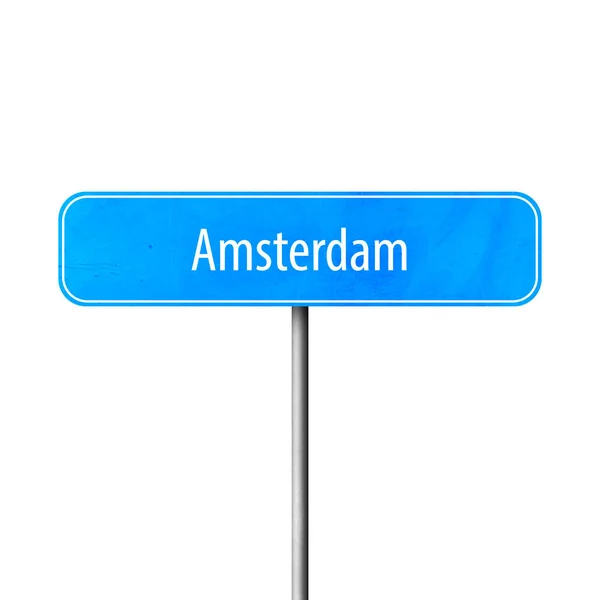 Άμστερνταμ Πρόσημο Πόλη Τόπος Όνομα Σημάδι — Φωτογραφία Αρχείου